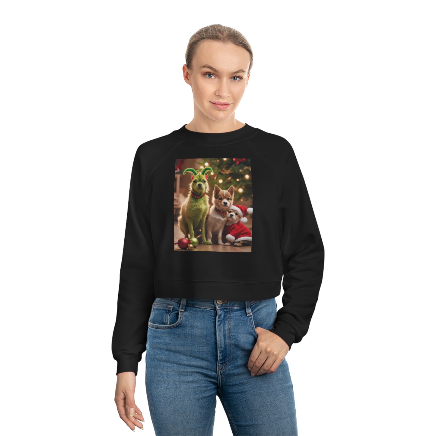 Women's Chrismas Puppies Cropped Fleece Pullover