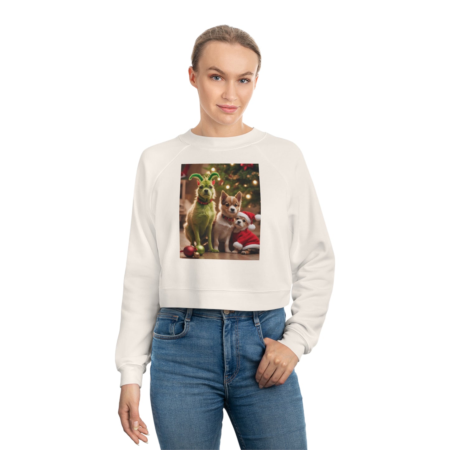 Women's Chrismas Puppies Cropped Fleece Pullover